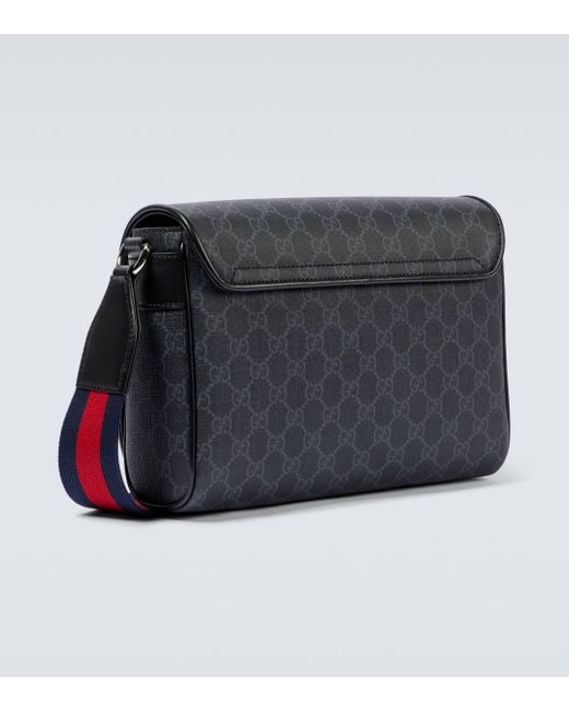 Gucci Leather Trimmed Gg Canvas Crossbody Bag in Black Lyst UK