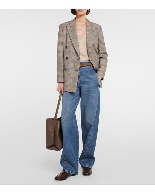 Brunello Cucinelli Gray Checked Wool And Cotton-Blend Blazer