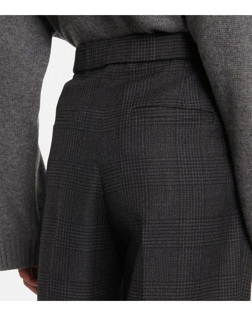 Brunello Cucinelli Gray High-Rise Wool Wide-Leg Pants