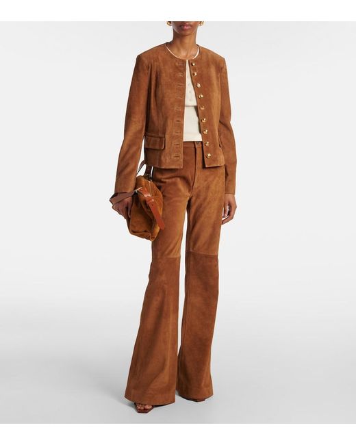 Nili Lotan Brown Roe Suede Flared Pants