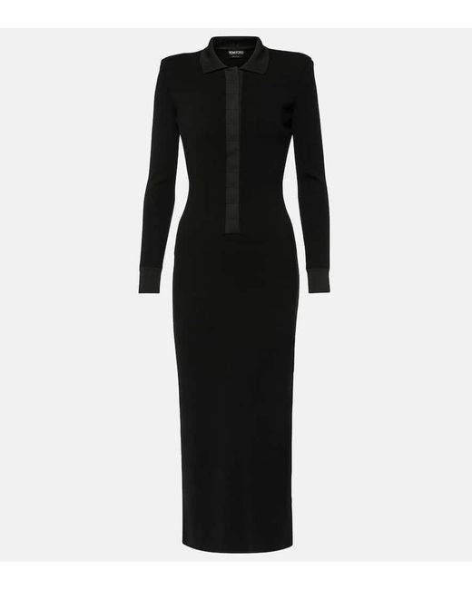 Tom Ford Black Wool And Silk-blend Maxi Dress