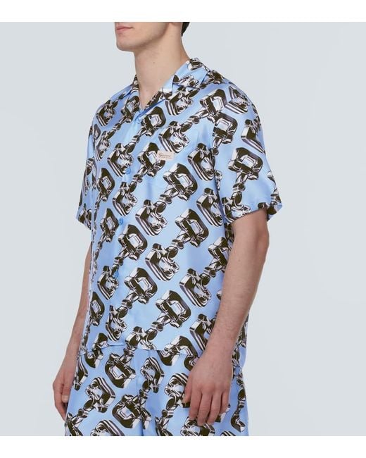 Camisa bowling de seda con Horsebit 3D Gucci de hombre de color Blue