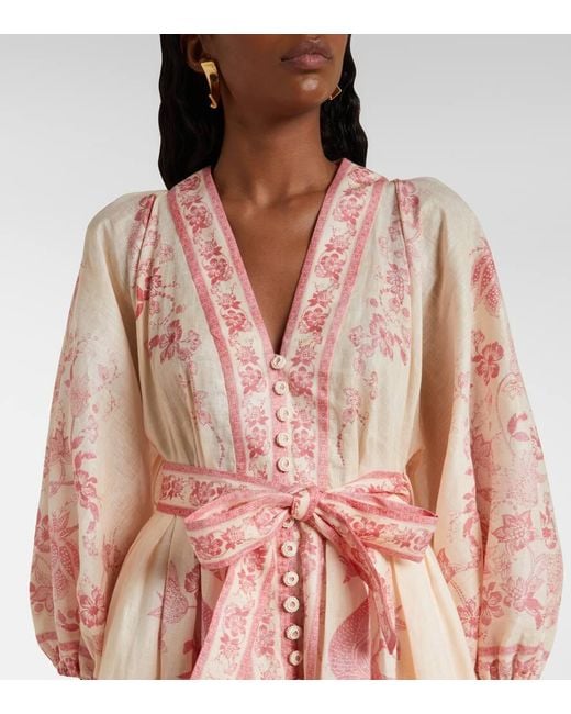 Vestido Corto Lucky De Lino Floral Zimmermann de color Pink