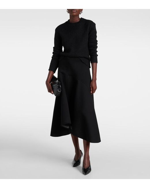 Plan C Black Pleated Asymmetric Midi Skirt