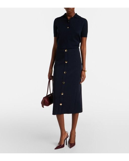 Max Mara Blue Cotton-Blend Midi Skirt