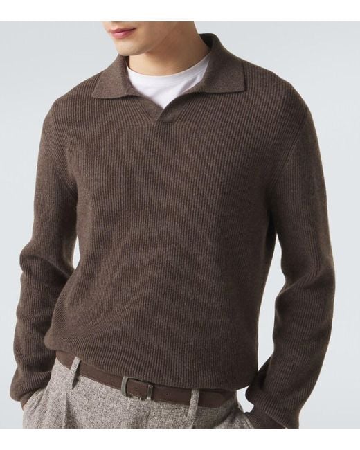 Agnona Brown Cashmere Polo Sweater for men