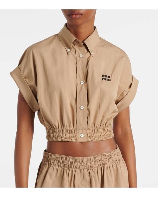 Miu Miu Natural Cropped-Top Aus Baumwollpopeline