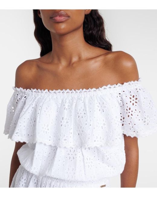 Melissa Odabash White Larna Broderie Anglaise Cotton Midi Dress