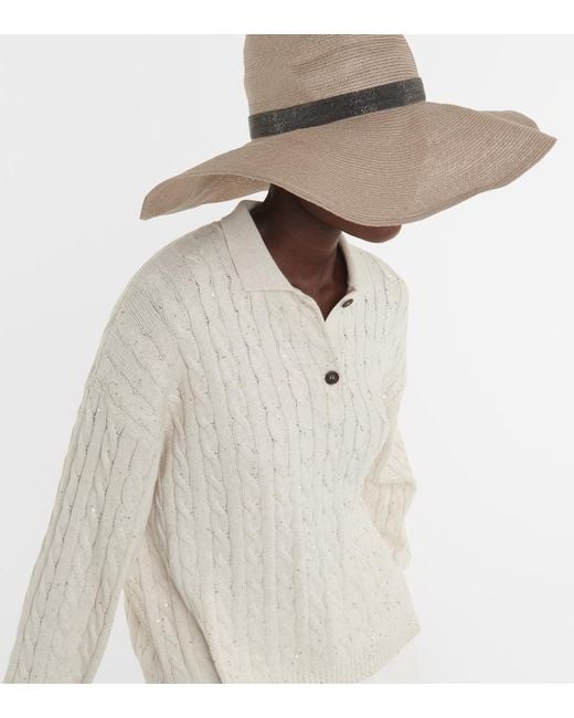 Brunello Cucinelli White Cable-Knit Cotton-Blend Polo Sweater