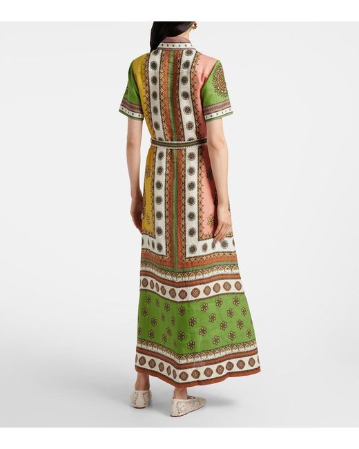 ALÉMAIS Green Contina Belted Linen Shirt Dress