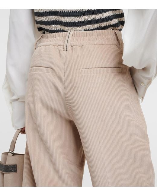 Brunello Cucinelli Natural Cotton Corduroy Wide-Leg Pants