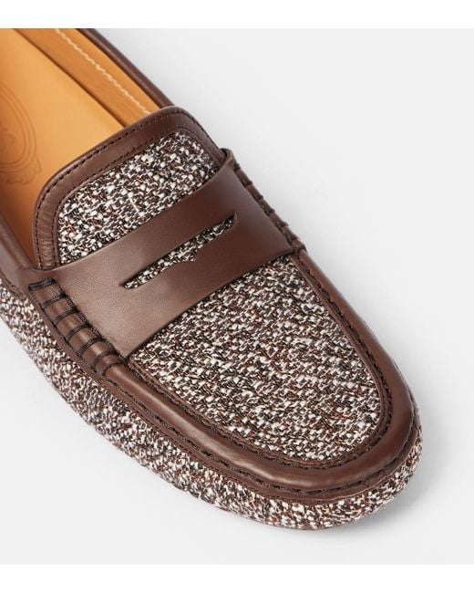 Tod's Brown Gommino Leather-Trimmed Tweed Driving Shoes