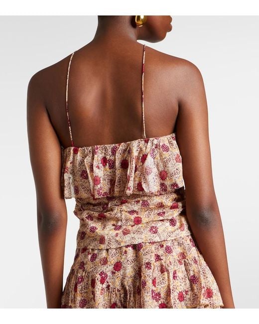 Isabel Marant Pink Dijimia Printed Ruffled Cotton Top