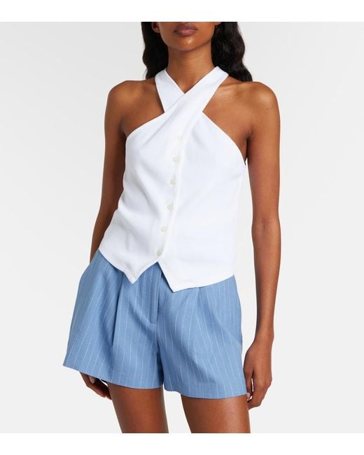 Veronica Beard White Thea Halterneck Cotton-Blend Top