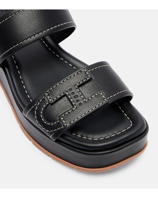 Hogan Black H703 Leather Platform Sandals