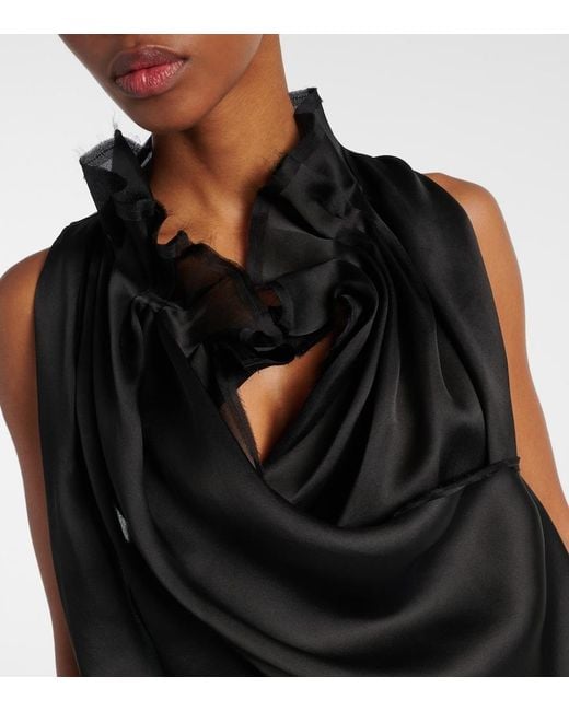 Khaite Black Meegan Draped Silk Top