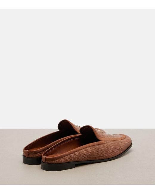 Max Mara Brown Amito Leather-Trimmed Raffia Mules