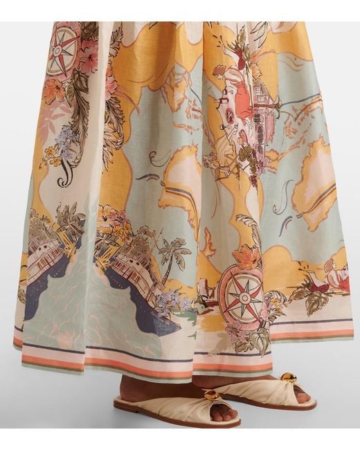 Zimmermann Natural Tallow Printed Linen Midi Skirt