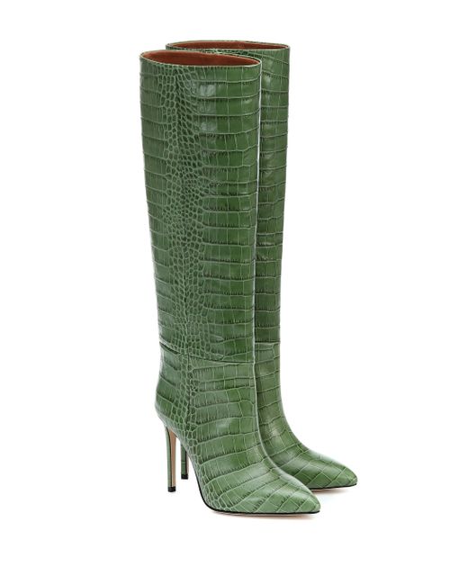Paris Texas Green Knee-high Croc-embossed Leather Boots