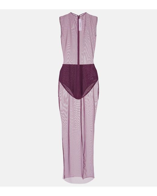 Alex Perry Purple Sheer Mesh Midi Dress