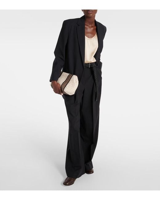 Brunello Cucinelli Black Wool-Blend Wide-Leg Pants