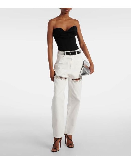 Area White Straight Jeans Mit Kristallen