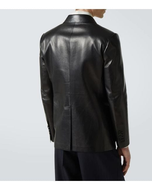 Tom Ford Black Single-Breasted Leather Blazer for men