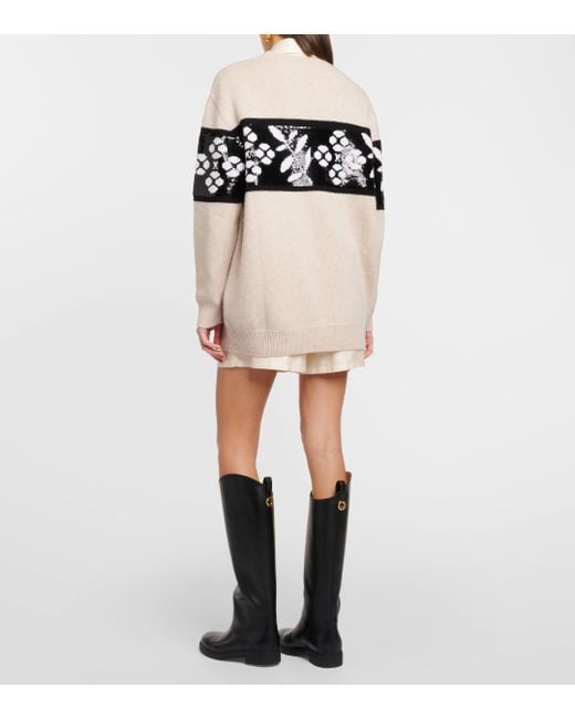 Max Mara Natural Jacquard Wool And Cashmere Sweater