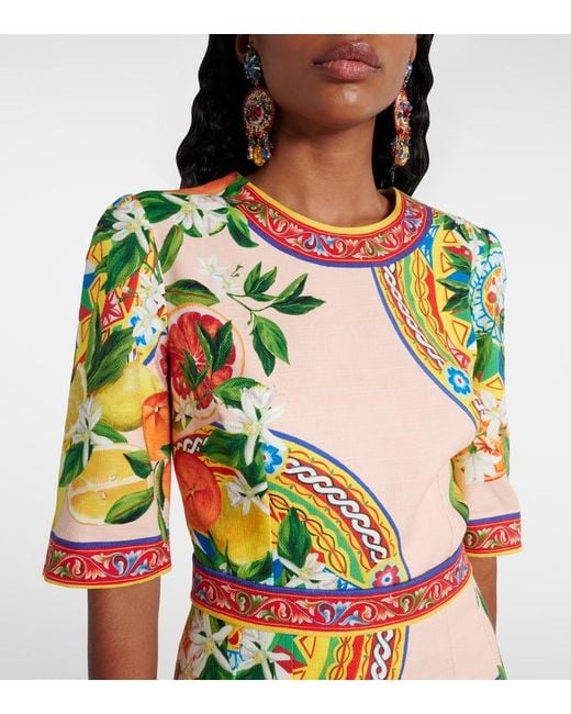 Dolce & Gabbana Green Printed Cotton-Blend Minidress