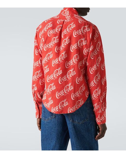 X Coca-Cola® - Camicia in cotone e lino con stampa di ERL in Red da Uomo