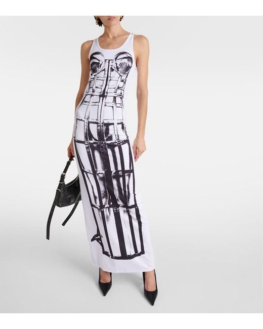 Jean Paul Gaultier White Cage Trompe L'Oeil Maxi Dress