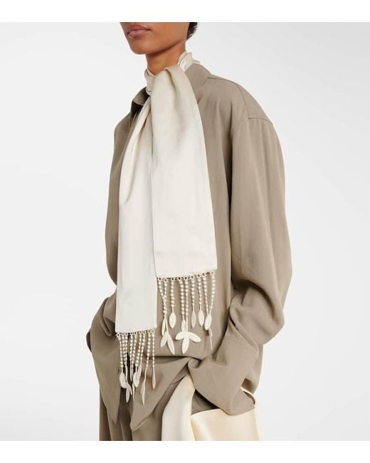 Totême  White Lace-Trimmed Scarf