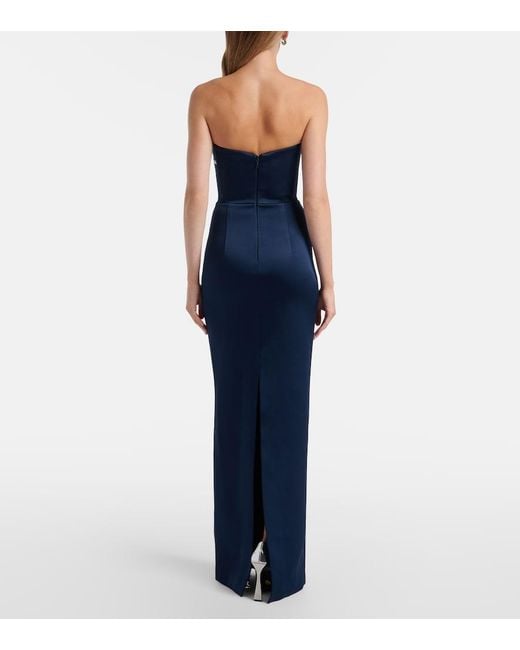 Rebecca Vallance Blue Lessa Embellished Satin Bustier Gown
