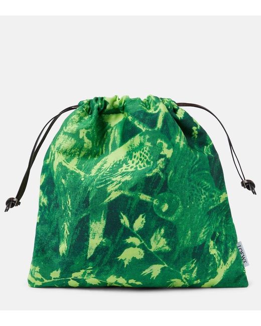 Loewe Green Paula's Ibiza Parrots Small Printed Canvas Pouch