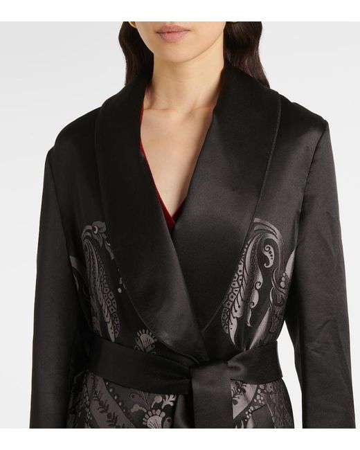 Etro Black Silk-Blend Belted Coat