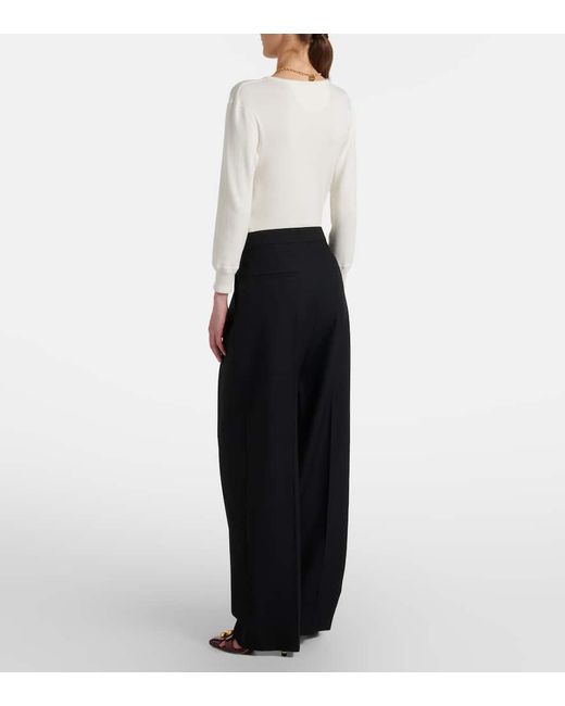 Chloé Blue Weite High-Rise-Hose Aus Woll-Gabardine