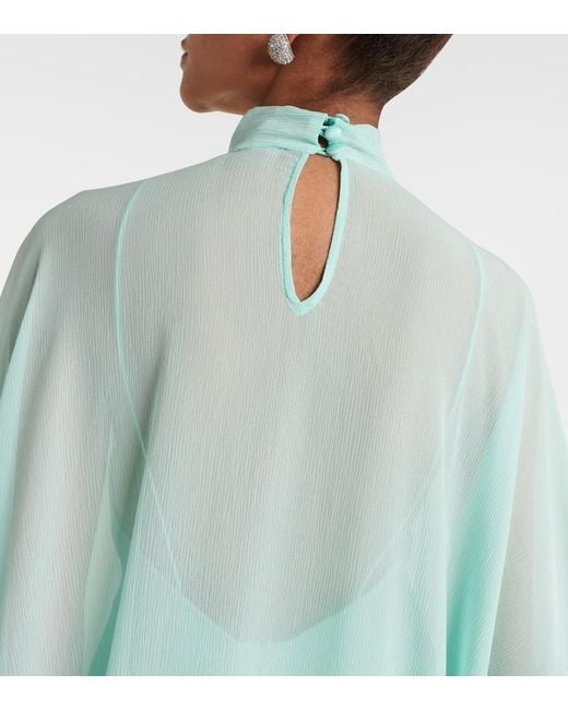 Taller Marmo Green Penelope Feather-Trimmed Silk Kaftan