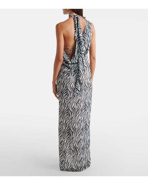 Bananhot White Louise Zebra-Print One-Shoulder Maxi Dress