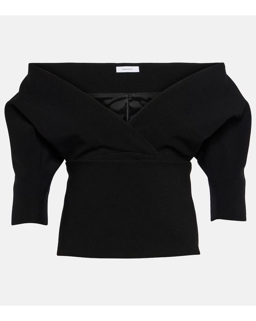Ferragamo Black Wool-Blend Gabardine Top