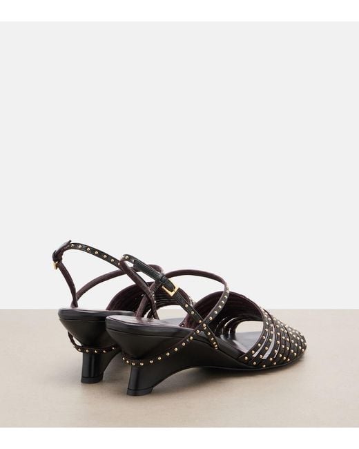 Khaite Black Drew Studded Leather Wedge Sandals