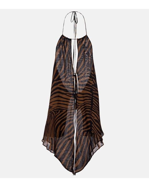 Blumarine Brown Printed Asymmetric Halterneck Top