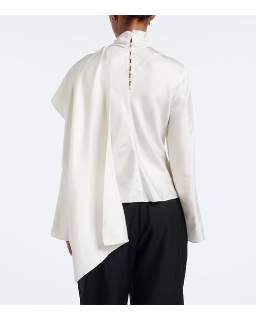 Rohe White Caped Silk Satin Turtleneck Top