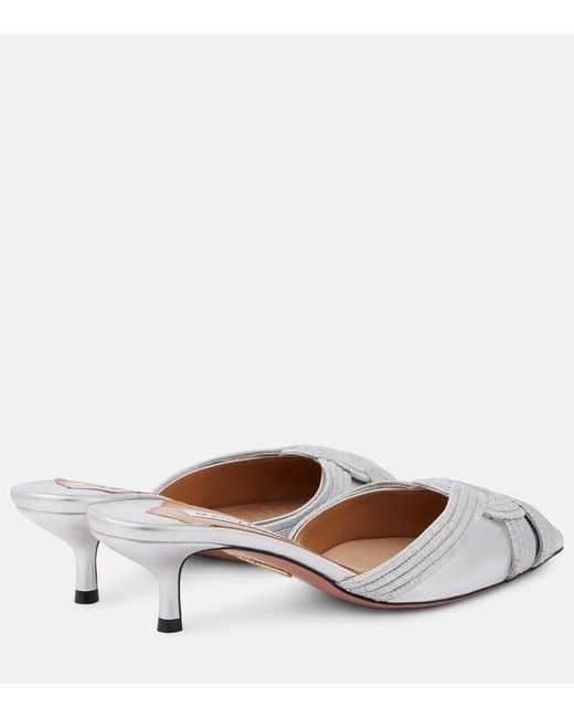Aquazzura White Felix 50 Leather Mules