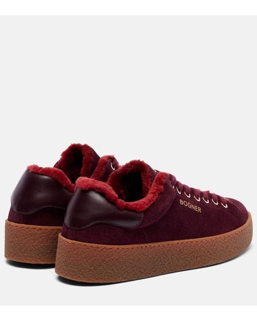 Bogner Red Lucerne Shearling-Lined Suede Sneakers