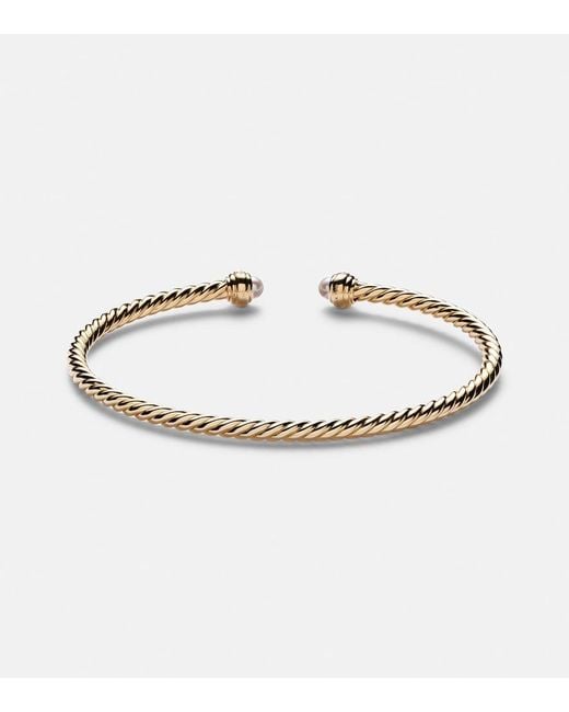 David Yurman Metallic Cablespira Flex 18Kt Cuff Bracelet With Freshwater Pearls And Diamonds