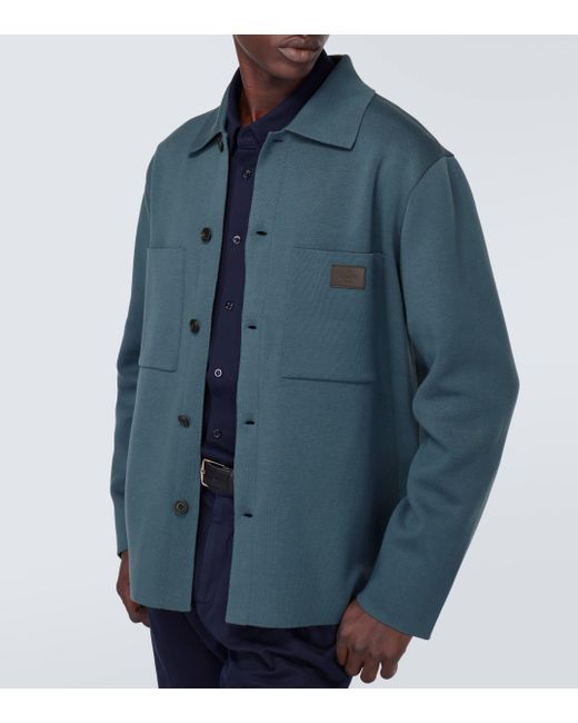 Berluti Blue Leather-trimmed Cotton And Silk-blend Overshirt for men