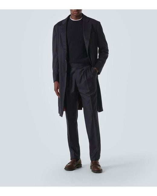Rubinacci Blue Manny Virgin Wool Straight Pants for men