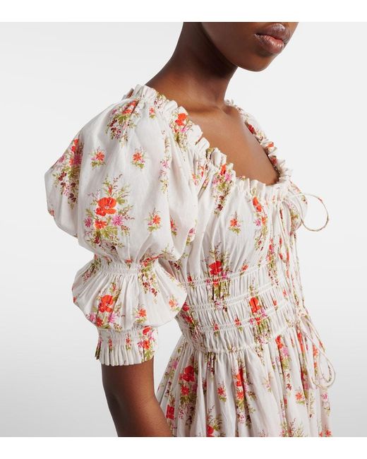 Doen Multicolor Ischia Gathered Floral Cotton Midi Dress