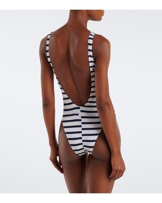 Jean Paul Gaultier White Logo Striped Swimsuit