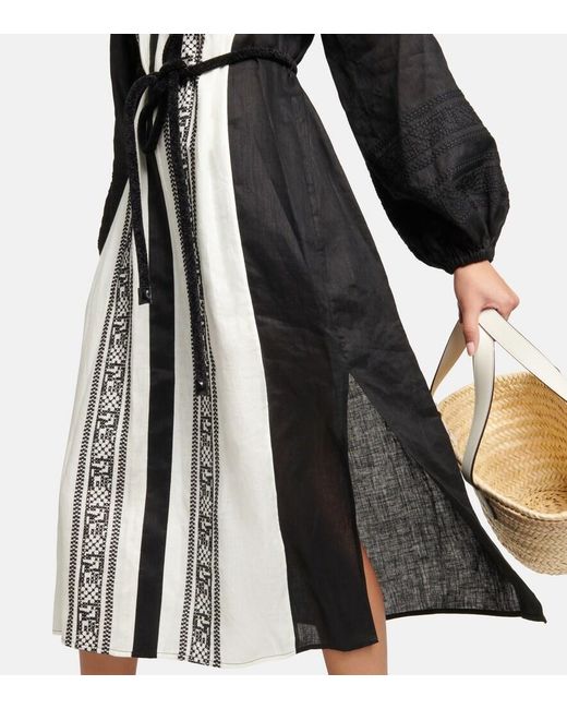Tory Burch Black Embroidered Linen Kaftan